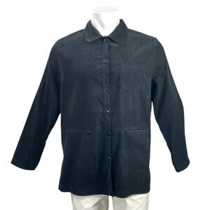 Solutions Men's Black Velour Collared Long Sleeve Button Up Shirt Coat Jacket L